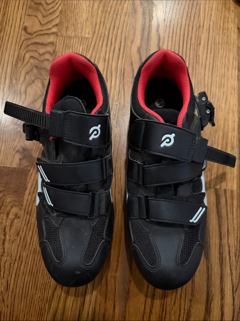 Peloton Black and Red Women's Cycling Shoes with Triple-Strap Closure